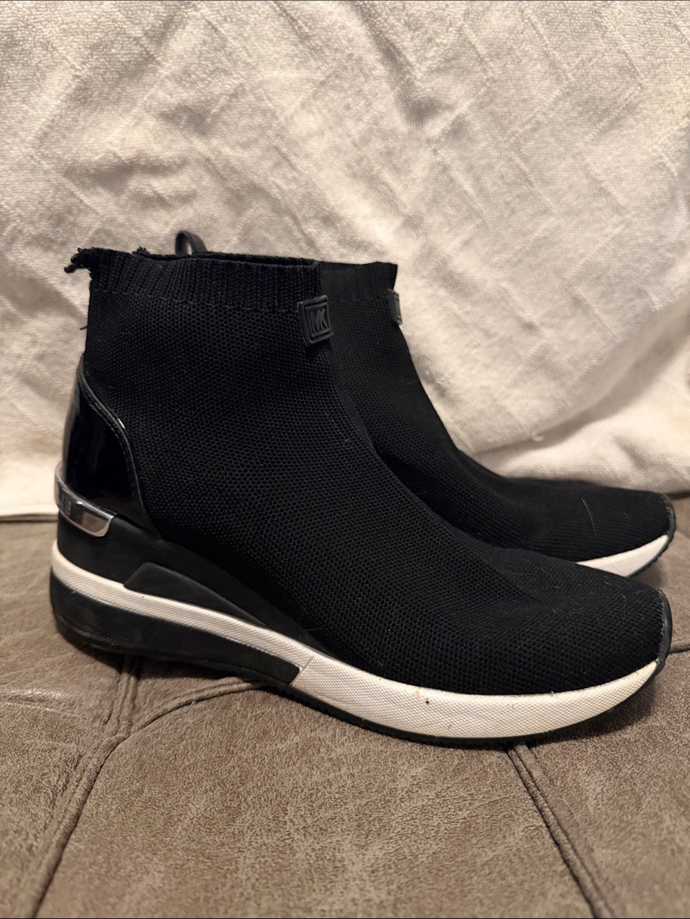 Michael Kors Black Knit Slip-On Sneaker Boot with White Midsole